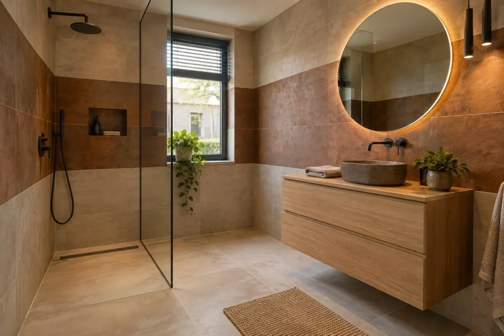 Badkamer renoveren in Utrecht: strak betegelde moderne badkamer na oplevering