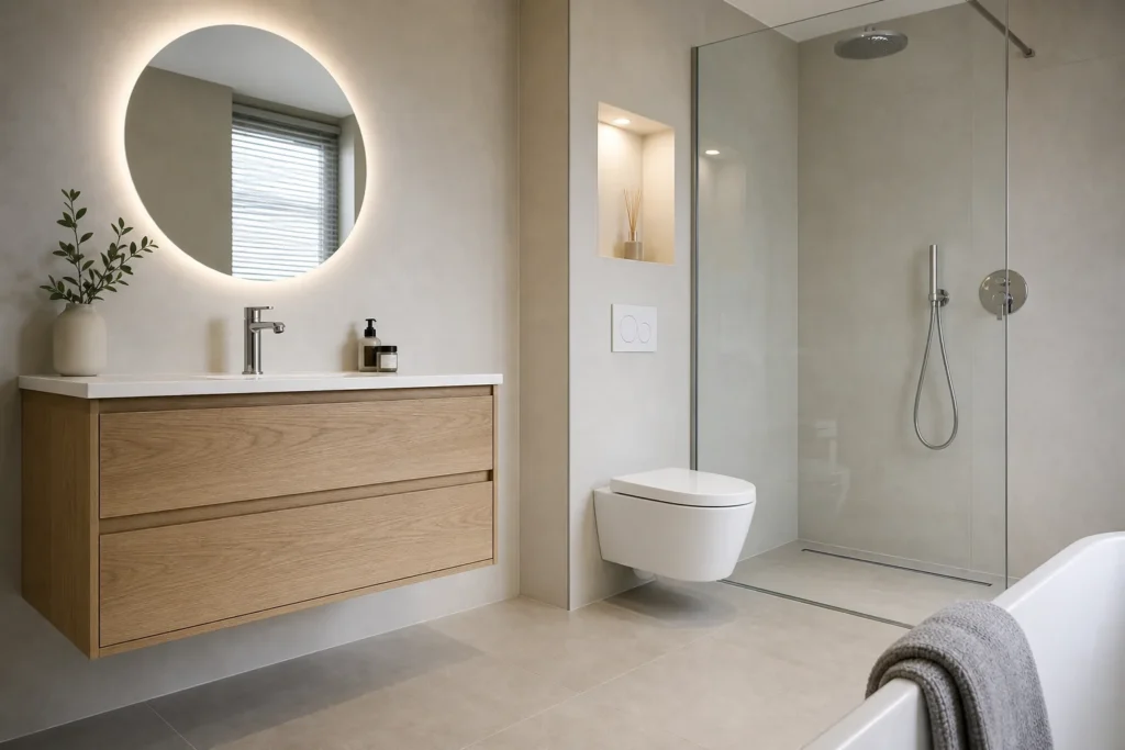 Badkamer in Nieuwegein: opgeleverde badkamer met nieuw sanitair